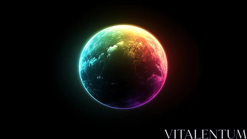 Neon-Illuminated Exoplanet Sphere with Chromatic Rim Glow.