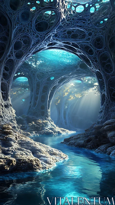 Dreamy underwater caverns glow with lace-like coral arches