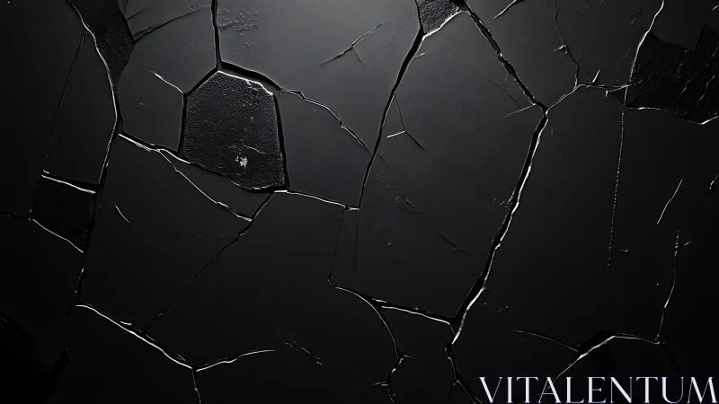 Cracked black surface with glossy fractured polygonal plates.