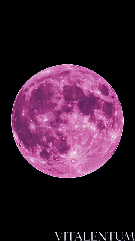 Neon magenta moon glows against deep black space.