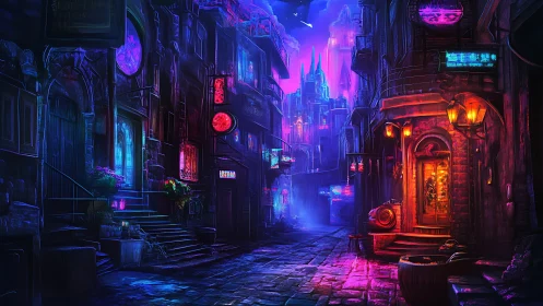 Neon alleyway dreams in a glowing midnight cityscape.