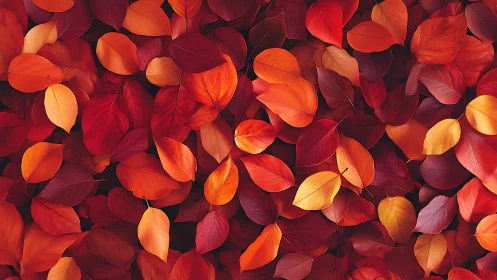 Autumn leaves form dense overlapping pattern in warm tones