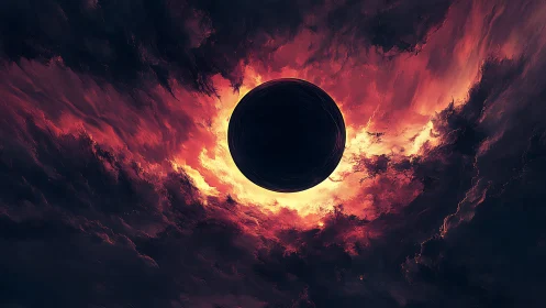 Solar void ignites a storm-ringed eclipse of fire and dusk.