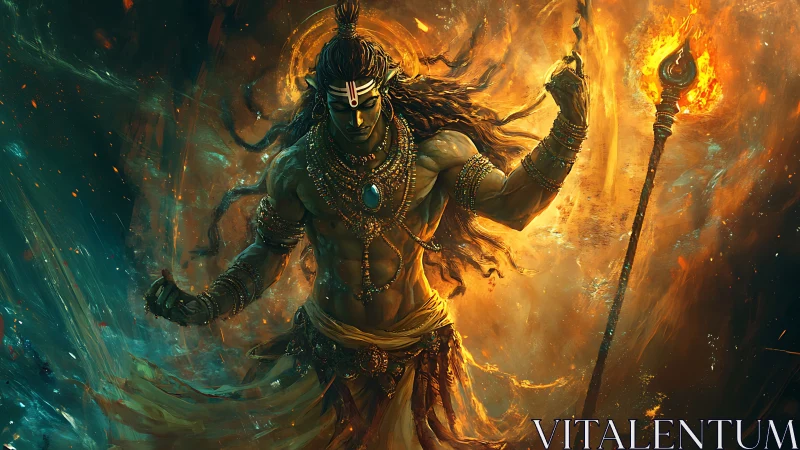 Mythic fireborne warrior amidst turbulent elemental vortex.