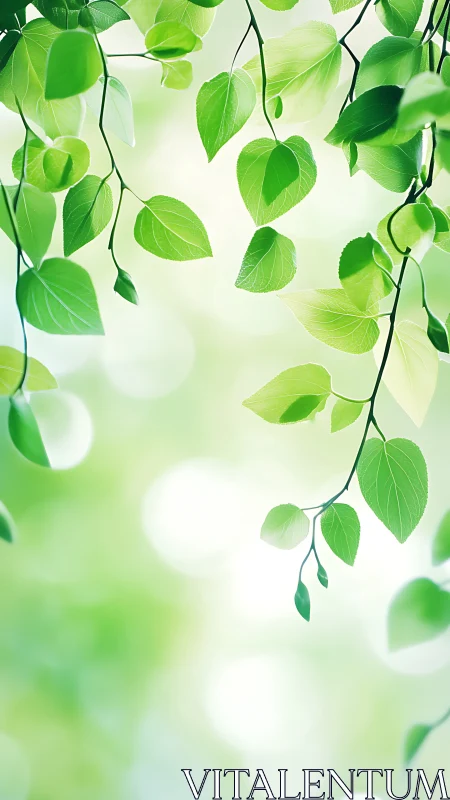 Fresh green leaves against soft bokeh light background.