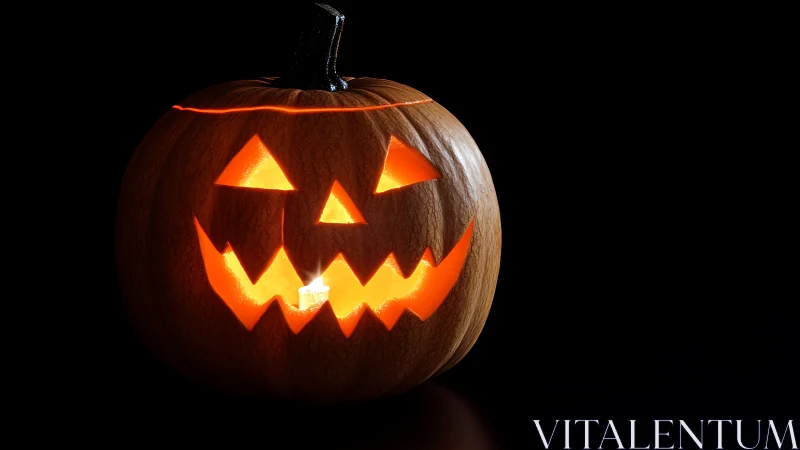 Glowing jack o lantern pumpkin on a dark black background.