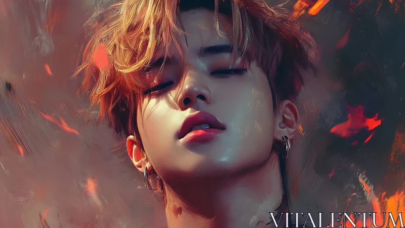 Ember-kissed dreamer leans into the storm of painted fire