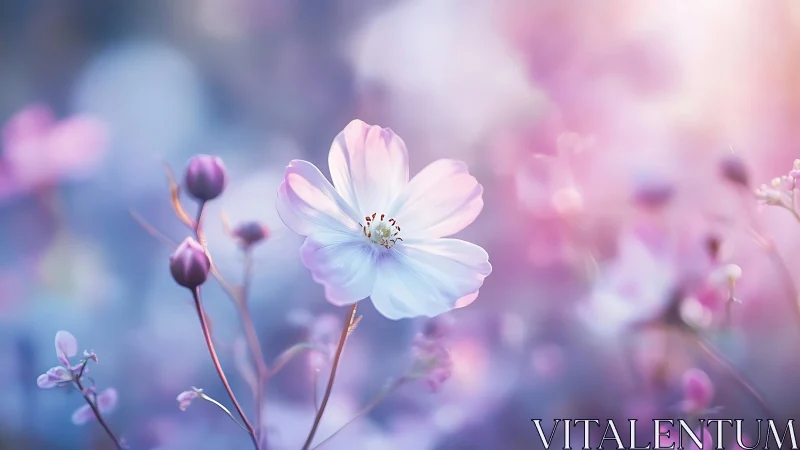 Delicate White Cosmos Flower with Blurred Pink Background.