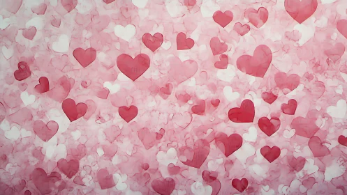 Layered Pink and Red Hearts on Soft Background.
