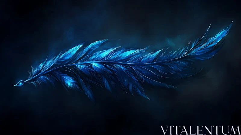 Iridescent blue feather plume with ethereal luminous glow.