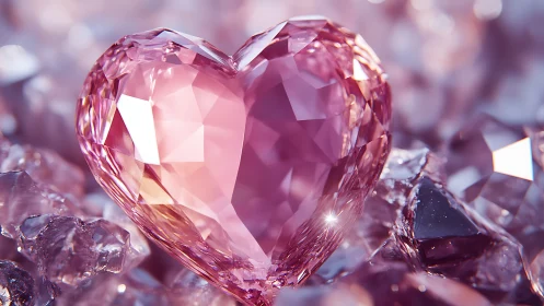 Faceted Pink Crystal Heart Centered in Luminous Gemstone Composition