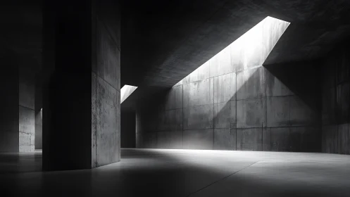 Concrete Interior with Angular Light Beams.