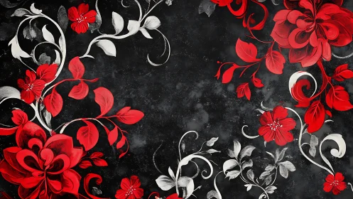 Red Flowers on Black: Digital Floral Pattern Design