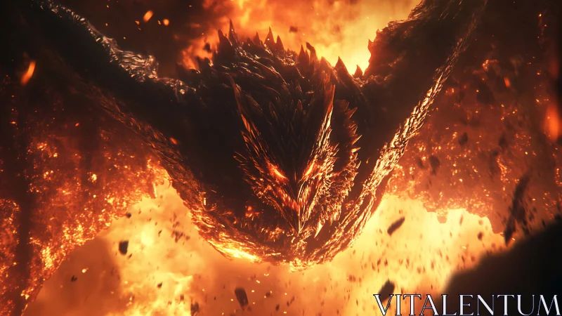 3D infernal dragon close-up with blazing cinematic lighting.