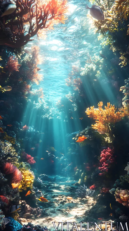 Sunlit coral canyon reveals a vibrant, dreamlike seascape