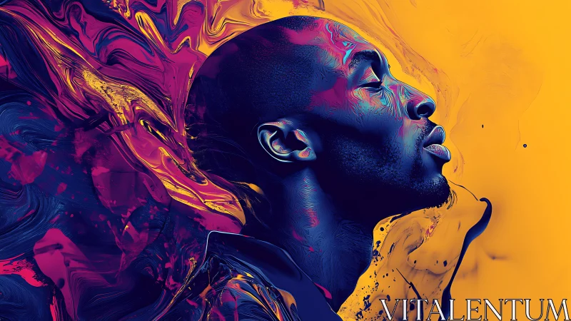 Neon lit profile portrait merges soul and swirling color energy