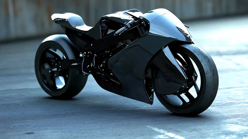 Futuristic black superbike in glossy stealth bodywork.