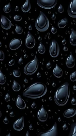 Gleaming water droplets drift across a deep black void