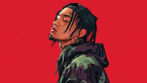 Side-profile portrait shows tattooed man in hooded jacket