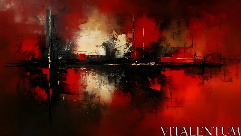 Bold Abstract Painting with Fiery Red and Black Palette, Modern Style.