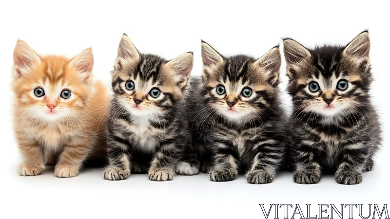 Four Adorable Kittens Sitting Together on White Background