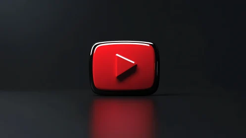Red YouTube Play Button Icon on Dark Background.
