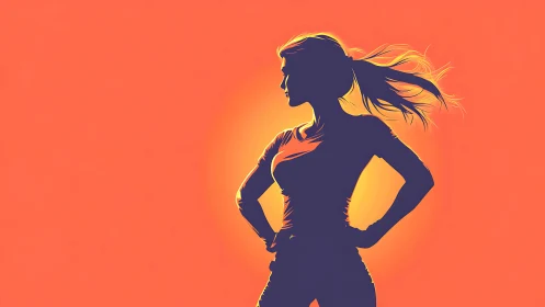 Confident Woman Silhouette in Vibrant Digital Art Style.