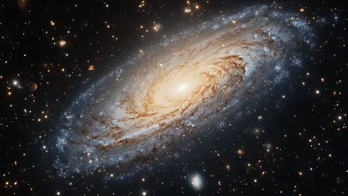 Photorealistic spiral galaxy core in deep space field.