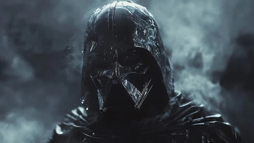 Midnight warlord in obsidian armor emerging from smoke.