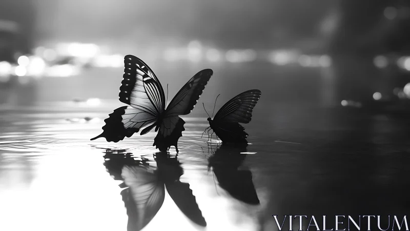 Gentle butterflies resting together on a silver still pond.