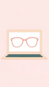 Peachy laptop muse wearing oversized virtual glasses.