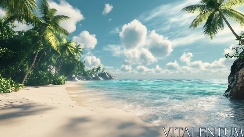 Tropical Beach Paradise with Palm Trees and Clear Waters