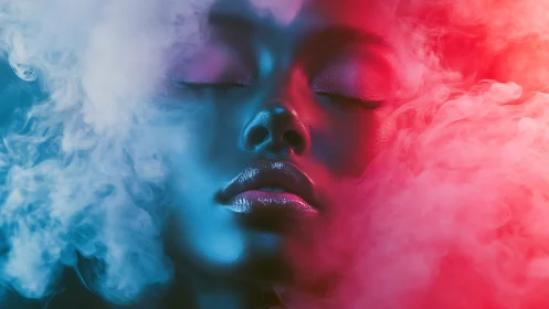Dreamy neon portrait resting in clouds of soft color.