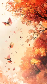 Autumn foliage with butterflies in vertical digital scene.