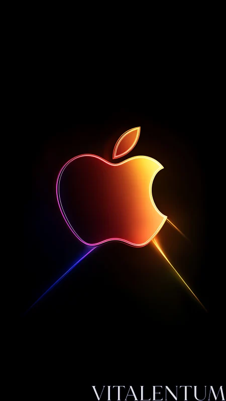 Neon gradient apple emblem with luminous edge-traced contour.