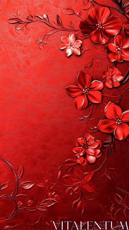 Crimson Floral Composition: Dimensional Blooms Against Textured Backdrop.