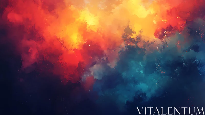 Vivid Abstract Cloudscape in Fiery Red and Deep Blue Tones.