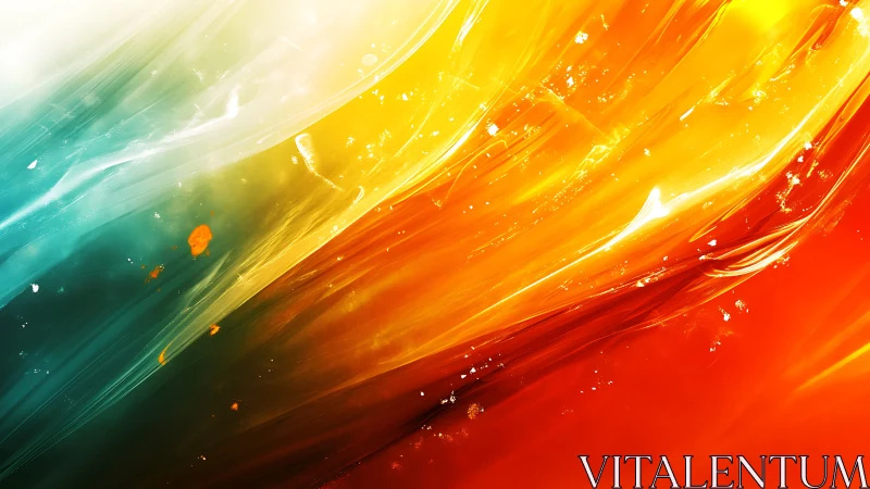 Bold abstract streaks of teal, yellow, and fiery orange