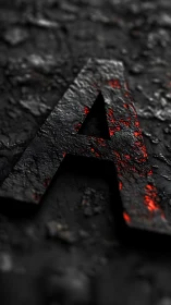 Molten textured letter A carved in black volcanic stone.