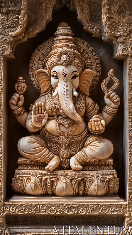Intricately carved Ganesha relief with high-relief iconographic detailing