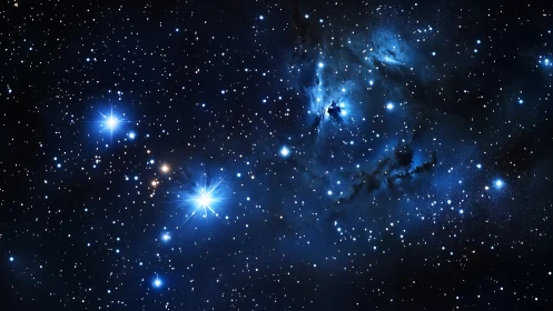 Blue star field glows across a dense cosmic nebula sky.