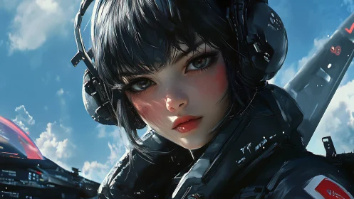 Cyberpunk pilot portrait in high-detail digital painting style.