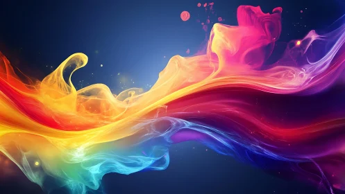 Abstract multicolored flowing wave on dark blue background.