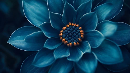 Blue Blossom with Golden Center Radiates Ethereal Symmetry.