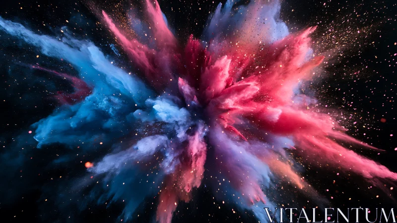 High-velocity pigment burst forms radial cyan-magenta nebula