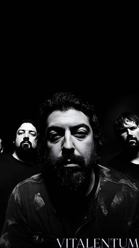 Triadic male portrait under extreme low key chiaroscuro lighting.