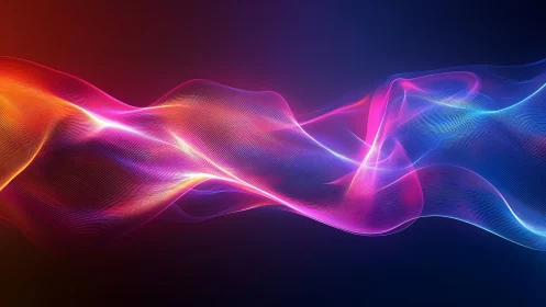 Vibrant neon light waves on dark gradient background.