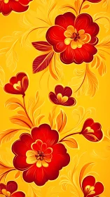 Radiant red blossoms dance gently on warm golden yellow