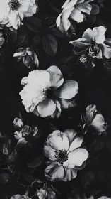 Delicate blooms suspended in dramatic monochromatic botanical composition.