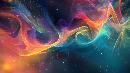 Abstract multicolor nebula-like light trails on dark field.